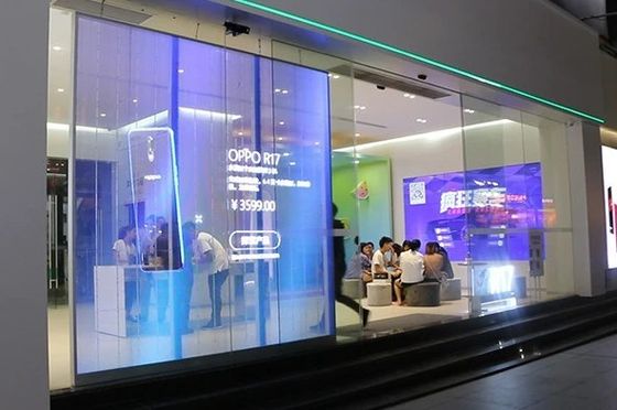 Alışveriş merkezleri için ISO14001 İnteraktif Yaratıcı Şeffaf LED Pencere Ekranı ODM