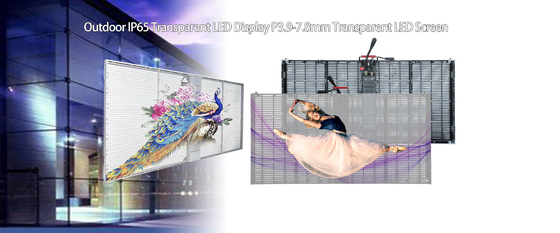P10.4mm 50*12.5cm Şeffaf Cam LED Ekran Izgaralı Pencere Teşhir 1000cd/ M²